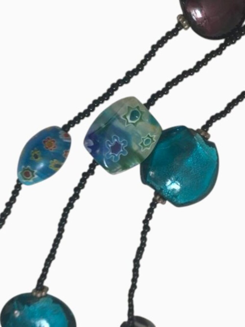 Millefiori and Art Glass Triple Strand Neckless